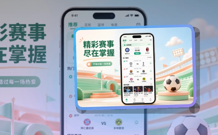 杂志式App介绍 · 比赛日App入口 · 赛况信息集中呈现界面展示